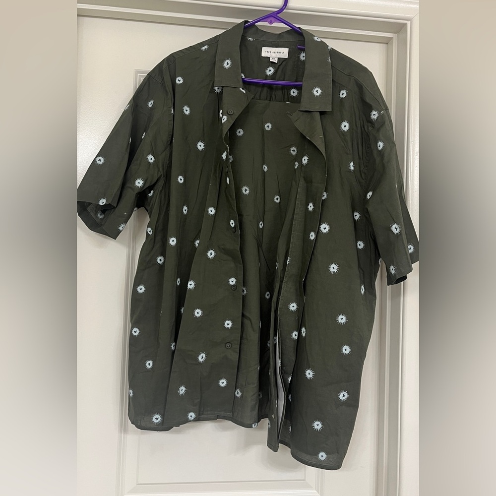 Men's Dark Green Floral Button Down Shirt